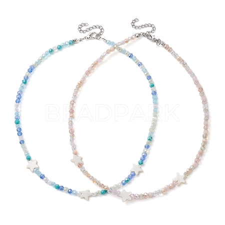 2Pcs 2 Color Glass & Natural Shell Star Beaded Necklaces Set NJEW-JN04646-02-1