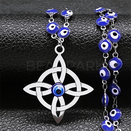 Stainless Steel Witches Knot Wiccan Symbol Pendant Necklaces PW-WG13357-01-1