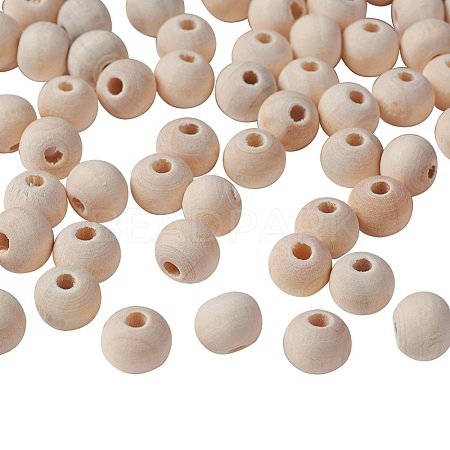 Natural Unfinished Wood Beads WOOD-S651-8mm-LF-1