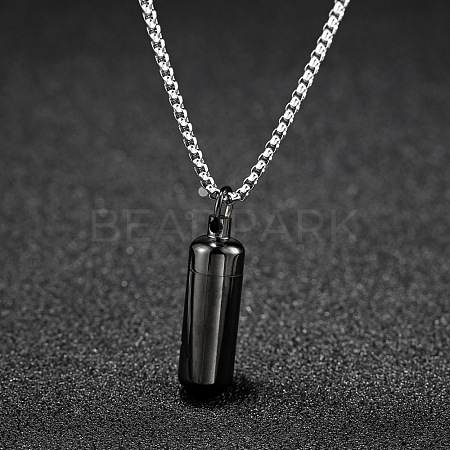 316L Stainless Steel Pill Shape Urn Ashes Pendant Necklace with Box Chains BOTT-PW0001-012EB-1