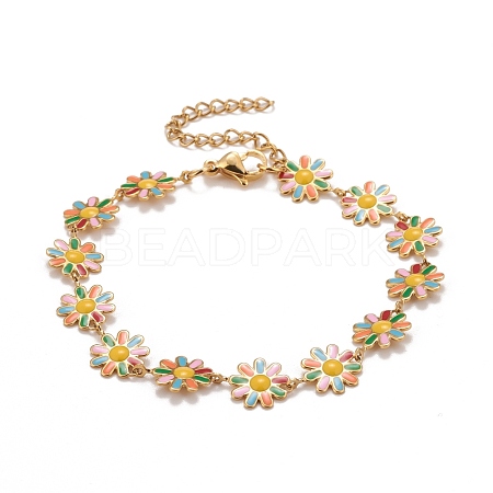 Enamel Daisy Link Chains Bracelet BJEW-P271-01G-02-1