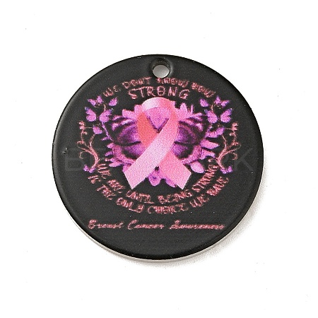 Breast Cancer Pink Awareness Ribbon Style 201 Stainless Steel Pendants STAS-J041-03C-1