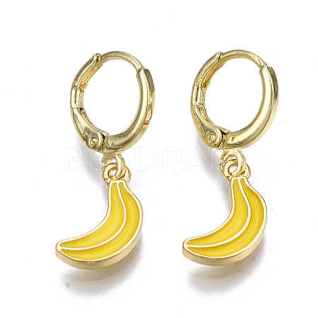 Brass Enamel Huggie Hoop Earrings EJEW-T014-25G-NF-1