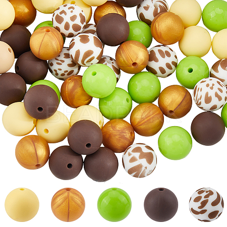 50Pcs 5 Styles Food Grade Eco-Friendly Silicone Beads SIL-SC0002-12-1