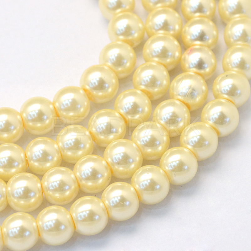 Baking Painted Pearlized Glass Pearl Round Bead Strands - Beadpark.com