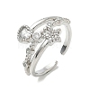 Brass Micro Pave Cubic Zirconia Cuff Open Rings RJEW-C163-11P-4
