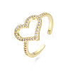 Cubic Zirconia Heart Open Cuff Ring RJEW-N035-111-3