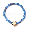 Round Natural Tiger Eye & Black Rutilated Quartz & Lapis Lazuli & Pink Opal Beads Stretch Rings RJEW-JR00790-4