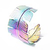 Ion Plating(IP) 304 Stainless Steel Feather Open Cuff Bangle for Women BJEW-F442-01MC-2