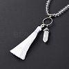 Natural Quartz Crystal Bullet & Tassel Pendant Necklace with Mixed Gemstone Beaded Chains NJEW-E585-02G-4