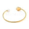 Shell Pearl & Flower with Evil Eye Open Cuff Bangle BJEW-G647-02G-2