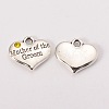 Wedding Theme Antique Silver Tone Tibetan Style Alloy Heart with Mother of the Groom Rhinestone Charms LS-TIBEP-N005-17D-1