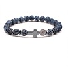 8MM Round Natural Weathered Agate(Dyed & Heated) Beaded Stretch Bracelets with Synthetic Non-magnetic Hematite Cross FA1012-7-1