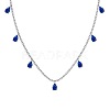 Rhodium Plated 925 Sterling Silver Pave Blue Cubic Zirconia Cable Chain Teardrop Tassel Necklaces for Women NJEW-Q342-14P-1