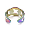 Ion Plating(IP) Rainbow Color 304 Stainless Steel Curb Chain Shape Cuff Ring for Women RJEW-C025-31M-3
