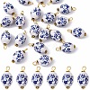 20Pcs Blue & White Floral Printed Porcelain Pendants PALLOY-YW00112-05-1