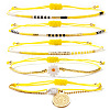 5Pcs 5 Styles Bohemian Glass Seed Bead Braided Beads Bracelets & 304 Stainless Steel Charm Double Layers Bracelets for Women WO6368-1-1