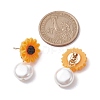 Natural Pearl & Resin Sunflower Stud Earrings EJEW-JE05693-02-3