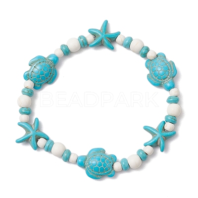Starfish & Turtle Synthetic Turquoise Beads Stretch Bracelets for Women BJEW-JB11921-01-1