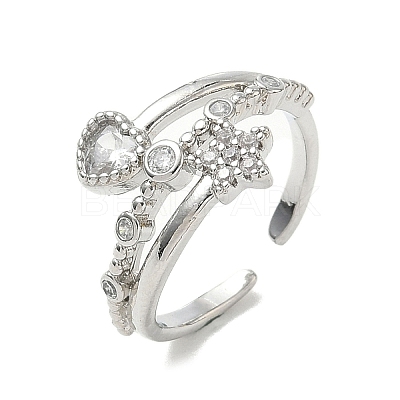 Brass Micro Pave Cubic Zirconia Cuff Open Rings RJEW-C163-11P-1