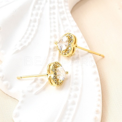 Clear Cubic Zirconia Heart Stud Earrings EJEW-K093-21G-1