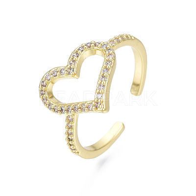 Cubic Zirconia Heart Open Cuff Ring RJEW-N035-111-1