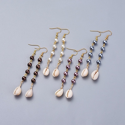 Glass Pearl Dangle Earrings EJEW-JE03187-1