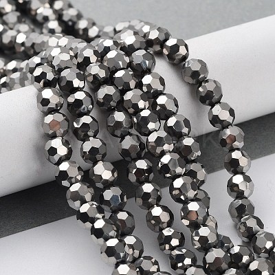 Faceted(32 Facets) Electroplate Glass Bead Strands X-EGLA-R042-6mm-06-1