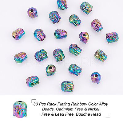 30Pcs Rack Plating Rainbow Color Alloy Beads PALLOY-NB0003-89-1