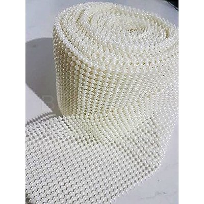 24 Rows ABS Plastic Imitation Pearl Mesh Ribbon Roll OCOR-R072-01-1