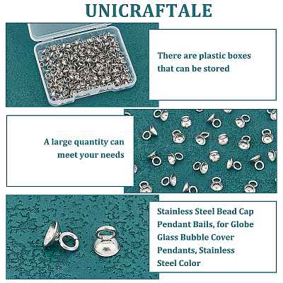 100Pcs 201 Stainless Steel Bead Cap Pendant Bails STAS-UN0042-25B-1
