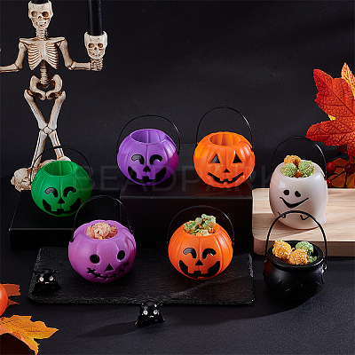 12Pcs Halloween Plastic Candy Bucket Ornament DJEW-WH0028-008-1