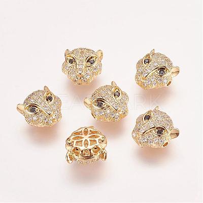 Brass Micro Pave Cubic Zirconia Leopard Beads ZIRC-L007-41G-1