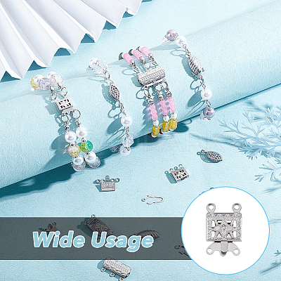 100 Sets 2-Strands 4-Holes 304 Stainless Steel Box Clasps STAS-DC0012-94-1