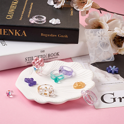 Spinning Fidget Ring & Butterfly & Shell & Flower & Starfish & Paw Print Silicone Molds Kit BY-TAC0003-08-1
