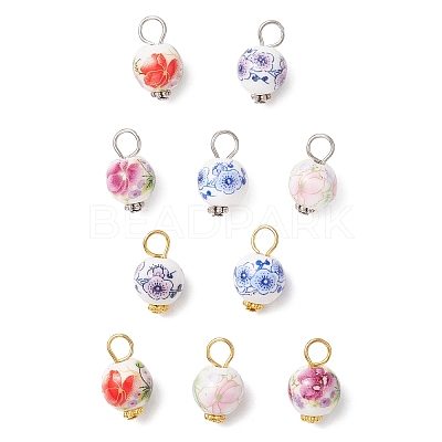 Handmade Flower Printed Porcelain Ceramic Pendants PALLOY-JF03928-1