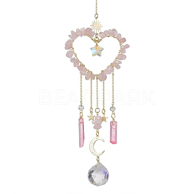 Natural Rose Quartz Chip Beads with Brass Findings Pendant Decorations HJEW-JM01814-01-1