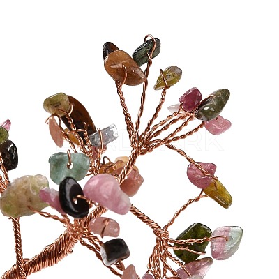 Natural Multicolor Tourmaline Chips & Agate Pedestal Display Decorations DJEW-A001-04F-1