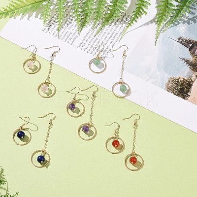 Natural Gemstone Round Beads Dangle Earrings EJEW-JE05141-1