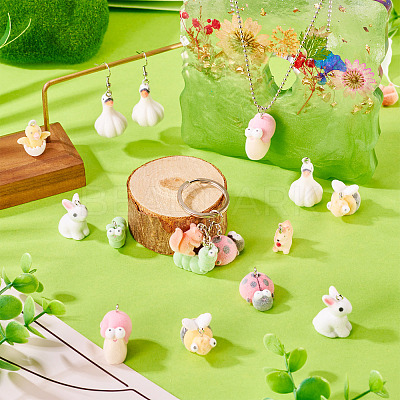 16Pcs 8 Styles Flocking Resin Pendants RESI-TA0004-16-1
