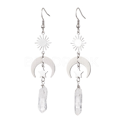 Rough Natural Quartz Crystal Dangle Earrings EJEW-JE05877-01-1