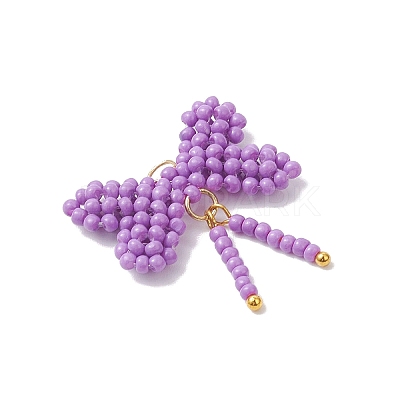 Glass Seed Beaded Bowknot Pendants PALLOY-MZ01055-1