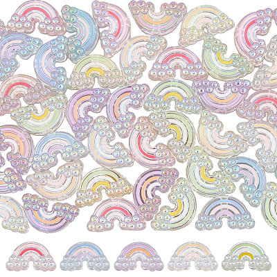 50Pcs 5 Colors UV Plating Rainbow Iridescent Acrylic Enamel Beads OACR-DC0001-10-1