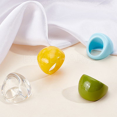 4Pcs 4 Colors Resin Plain Wide Dome Finger Rings Set for Women RJEW-AN0001-10-1
