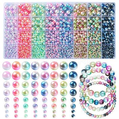 Rainbow ABS Plastic Imitation Pearl Beads OACR-YW0001-79-1