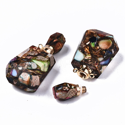 Assembled Synthetic Bronzite and Imperial Jasper Openable Perfume Bottle Pendants G-S366-059F-1