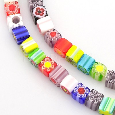 Handmade Millefiori Glass Bead Strands LAMP-J032-6x6mm-M-1