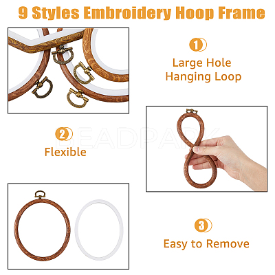 9Pcs 9 Style Plastic Cross Stitch Embroidery Hoops FIND-DC0004-90-1