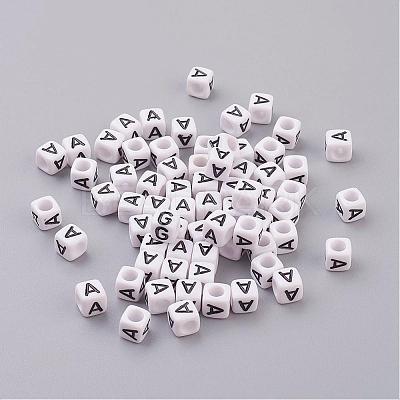Letter A Cube Acrylic Beads X-PL37C9308-A-1