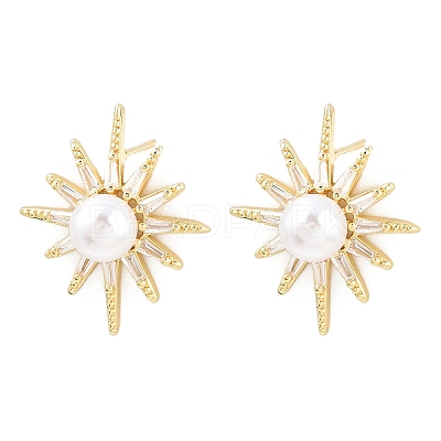 Brass Micro Pave Clear Cubic Zirconia Stud Earrings EJEW-F405-03G-1